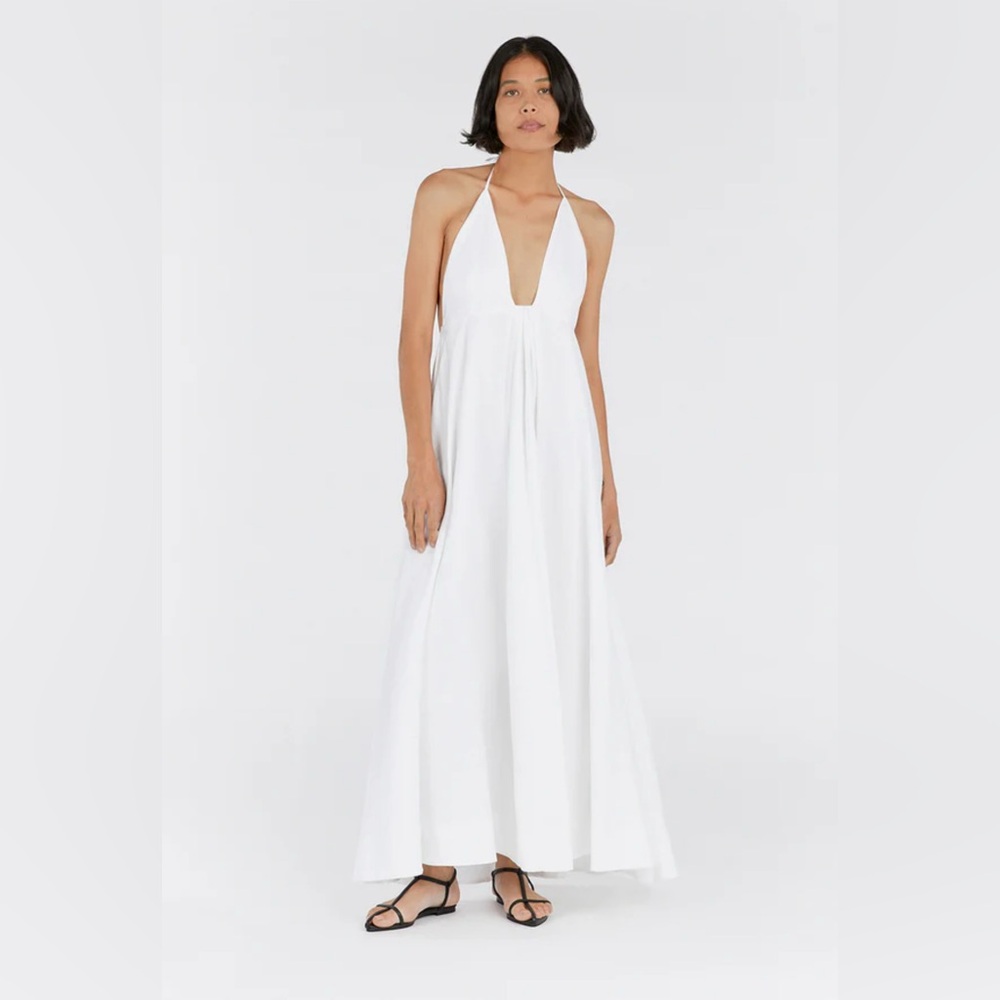DISSH SICILY WHITE LINEN MAXI DRESS
